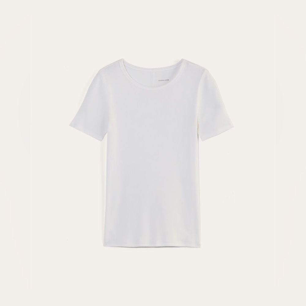 New Everlane The Luxe Rib Crew Top White Medium Short Sleeve - Picture 7 of 14